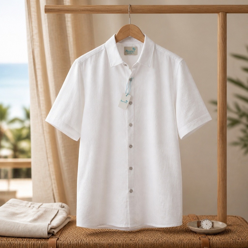 Royaura Mens White Textured Hawaiian Short Sleeve Button Down Shirt 3XL New